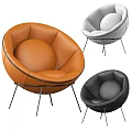 Modern Round Single Sofa With Leather Upholstery Gray Orange Black And Metal Legs