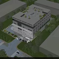 Modern White Office Building With Glass Windows Lawn Trees Cars And Pedestrians In Front