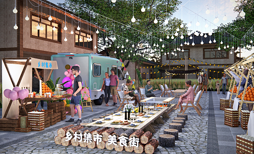 Modern Market Country Market Food Street Rural Workshop Farmers Market Night Market Restaurant snack bar Booth 3d model