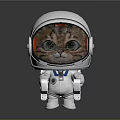 Cute Striped Cat Character In White Astronaut Helmet With Big Green Eyes