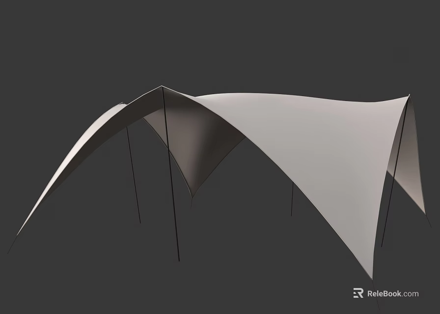 Modern Tensile Membrane Structure With Curved White Fabric And Supporting Frames 3d model 