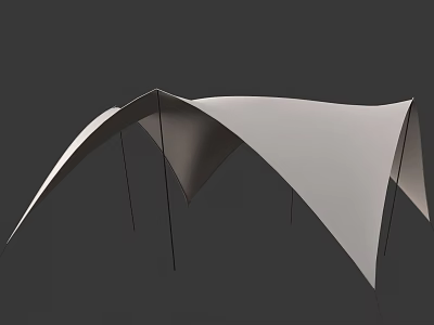 Modern Tensile Membrane Structure With Curved White Fabric And Supporting Frames 3d model