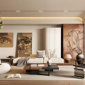 Modern Living Room Interior Design With Sofa Coffee Table Decorative Paintings And Green Plants
