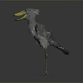 Grey Feathered Bird with Yellow Beak and Spread Wings Standing on Smooth Surface Grey Background