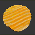 Golden Yellow Ridged Potato Chip With Visible Salt Crystals On Surface Against Dark Background