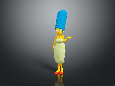 Marge Simpson Character With Blue Tall Hair Yellow Skin White Dress Orange Shoes 3d model