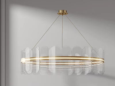 Elegant Modern Chandelier With Gold Frame Transparent Panels And Ring Light 3d model