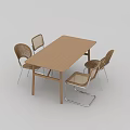 Wooden Rectangular Dining Table Set With Four Woven Backrest Metal Leg Chairs 3d model
