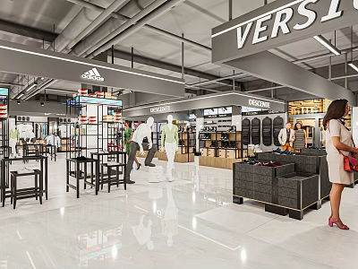 Modern Clothing Store Men's Clothing Women's Clothing Store Clothing Shelf Booth Cashier Shaped Showcase Fitting Mirror 3d model