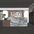 Modern Hotel Reception Area With Marble Counter Wine Display Chandelier And Plant