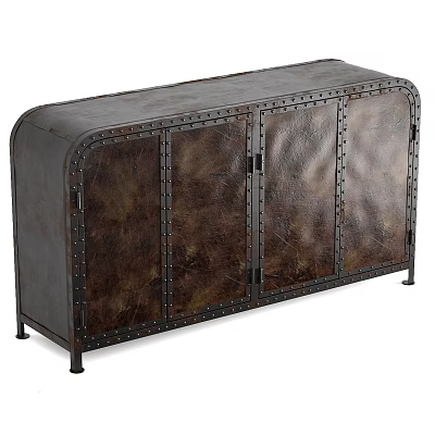 Rustic Dark Brown Sideboard With Leather Surface Metal Rivets And Cabinet Doors 3d model