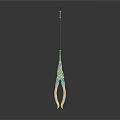 Ornate Blue And Gold Double Bladed Weapon With Long Decorative Handle