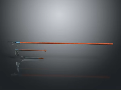 Two Traditional Weapons Featuring Long Shaft and Short Handle with Wooden and Metal Parts 3d model
