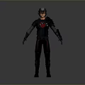 3D Render Mythical Creature Character in Black Armored Suit With Red Chest Logo and Helmet