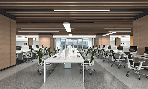 modern public office area open-plan office staff office area aisle office desk chair office card holder 3d model