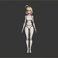 3D Rendered Game Anime Character Female Figure With White Outfit Articulated Joints Standing Pose
