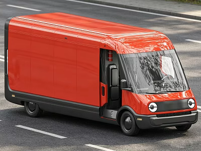 Red Modern Commercial Van With Sleek Exterior Design On Urban Road 3d model