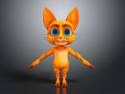 Cute 3D Cartoon Cat Character With Orange Fur Big Blue Eyes Standing And Outstretched Arms 3d model