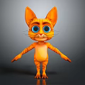 Cute 3D Cartoon Cat Character With Orange Fur Big Blue Eyes Standing And Outstretched Arms
