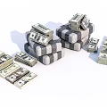 Elegant Decorative Ornament Set with Stacked Dollar Bills and Scattered Cash for Home