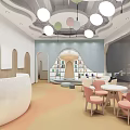 Bright Colorful Kindergarten Interior With Reception Desk Bookshelves And Decorative Lights