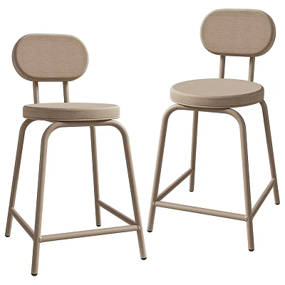 Stylish Two Modern Upholstered Bar Stools With Sleek Metal Frames And Beige Seats 3d model
