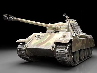 Detailed Military Camouflage Tank With Long Gun Barrel And Heavy Tracks 3d model