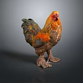 Vibrant Rooster With Orange And Black Feathers And Red Comb Standing On Gray Background