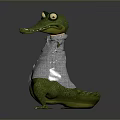 Animated Green Crocodile Game Movie Character In Plaid Shirt With Big Eyes