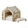 Wooden Garden Pet House With Cushion And Bowl Stand In Light Wood Tone