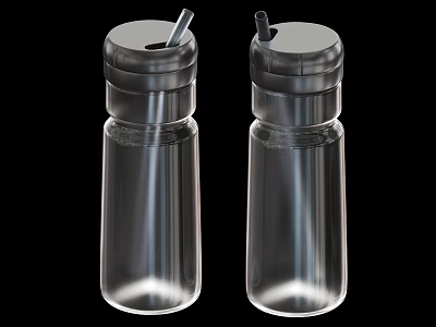 Set of Transparent Glass Bottles with Silver Lids and Straws for Daily Use 3d model