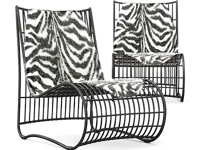 Modern Zebra Print Leisure Chairs With Black Metal Frame And Curved Design 3d model