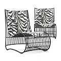 Modern Zebra Print Leisure Chairs With Black Metal Frame And Curved Design