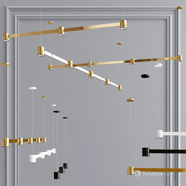 Modern Linear Chandeliers With Gold Black White Metal Frames For Interior Lighting 3d model