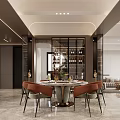 Modern Living Dining Room Interior Design With Marble Floor Ceiling Lights And Glass Partitions