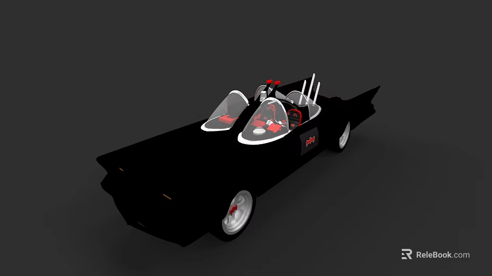 Black Unique Streamlined Car With Two Seat Cockpit Transparent Canopy Red Seats And White Wheels 3d model 