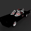 Black Unique Streamlined Car With Two Seat Cockpit Transparent Canopy Red Seats And White Wheels
