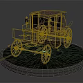Vintage Red Carriage With Wooden Wheels And Decorative Details On Stone Platform