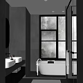 Modern Bathroom Interior Design With Double Sinks Large Mirror Freestanding Bathtub And Glass Shower Enclosure