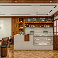 Inviting Dessert Shop Interior With Wooden Counter Pastry Display Cases And Cozy Seating Areas