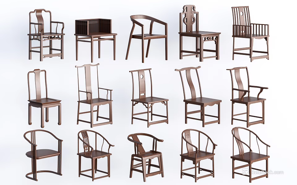 Classic Traditional Chinese Wooden Chairs With Various Designs And Structures 3d model 