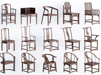 Classic Traditional Chinese Wooden Chairs With Various Designs And Structures 3d model