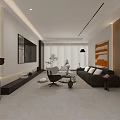 Modern Living and Dining Room Interior With Black Sofa White Walls And Abstract Painting