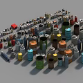 Assorted Industrial Equipment Collection With Containers Cans Pipes And Small Parts