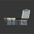 Transparent Square Equipment Boxes With Colorful Borders Open Lid Internal Layers On Reflective Black Background