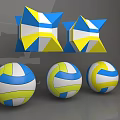 Colorful Blue Yellow White Sports Equipment Featuring Volleyballs And Star Shaped Pieces