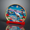 Decorative Furniture Ornament With Crane Mountain Landscape Moon And Red Base