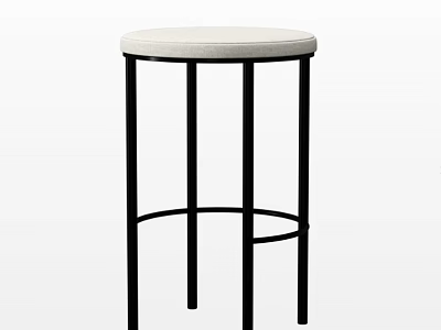 Modern Bar Stool With Round White Upholstered Seat And Black Metal Legs 3d model