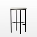 Modern Bar Stool With Round White Upholstered Seat And Black Metal Legs