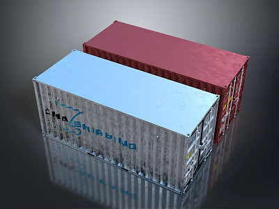 Shipping Truck Loaded With Blue FMA SHIPPING Container And Red Container 3d model